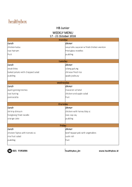 HB Junior WEEKLY MENU