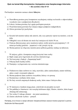 Quiz na temat bhp korzystania z komputera oraz bezpiecznego