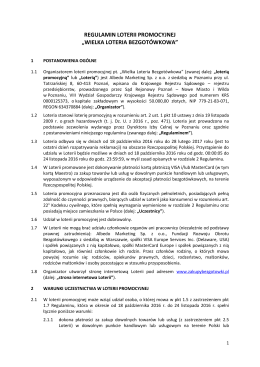 REGULAMIN LOTERII PROMOCYJNEJ &bdquo;WIELKA LOTERIA