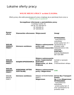Lokalne oferty pracy - Powiatowy Urząd Pracy w Węgorzewie