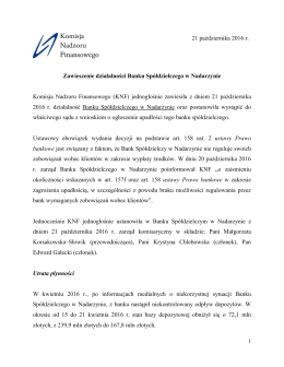 Zawieszenie działalności Banku Spółdzielczego w Nadarzynie