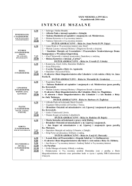 Intencje mszalne na nadchodzący tydzień