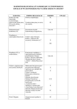 harmonogram działań samorządu uczniowskiego