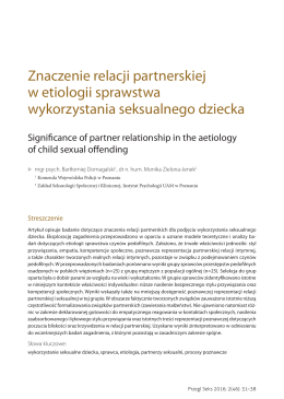Znaczenie relacji partnerskiej w etiologii sprawstwa wykorzystania