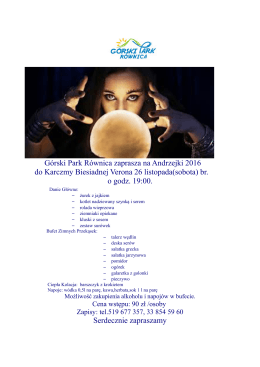 Górski Park Równica zaprasza na Andrzejki 2016 do Karczmy