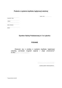 Podanie o wydanie duplikatu legitymacji szkolnej