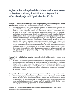Wykaz zmian w Regulaminie otwierania i