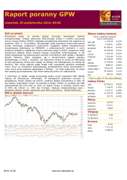 Raport poranny GPW - Serwis informacyjny Biura Maklerskiego Alior