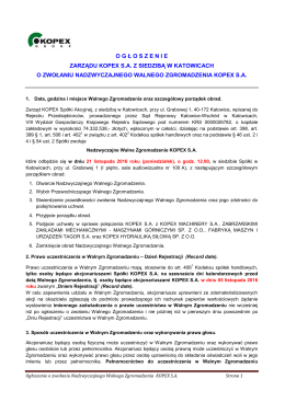 Ogłoszenie o zwołaniu Walnego Zgromadzenia KOPEX SA
