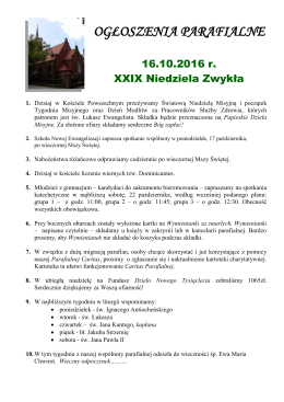 ogłoszenia parafialne - Parafia Garnizonowa