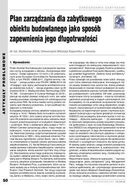 Plan zarządzania dla zabytkowego obiektu budowlanego jako