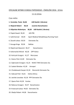 OFICJALNE WYNIKI III BIEGU PAPESKIEGO - ĆMIEL&Oacute;W 2016