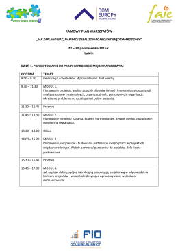 RAMOWY PLAN WARSZTAT&Oacute;W 28 &ndash; 30 października 2016 r. Lublin