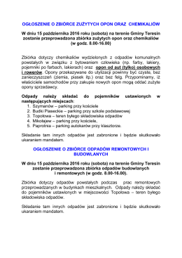 OGŁOSZENIE O ZBI&Oacute;RCE ZUŻYTYCH OPON ORAZ