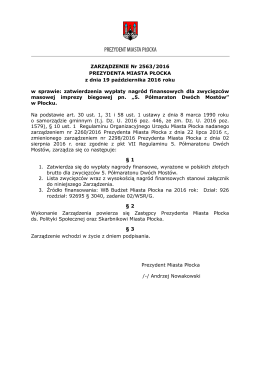 Zarządzenie - nagrody na Półmaraton 2016