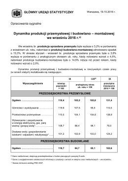 Dynamika produkcji przemysłowej i budowlano &ndash; montażowej we