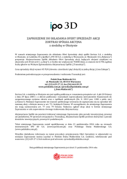 ZAPROSZENIE DO SKŁADANIA OFERT SPRZEDAŻY AKCJI