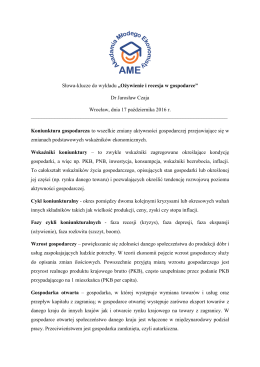 Słowa-klucze do wykładu „Ożywienie i recesja w gospodarce” Dr