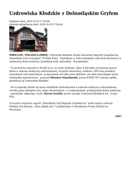 Uzdrowiska Kłodzkie z Dolnośląskim Gryfem