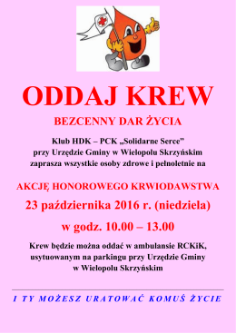 23 października 2016 r. (niedziela) w godz. 10.00 &ndash; 13.00