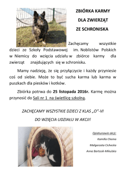 ZBIÓRKA KARMY DLA ZWIERZĄT ZE SCHRONISKA
