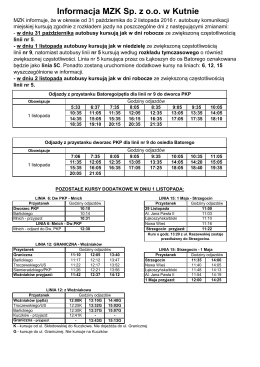 Godziny odjazd&oacute;w z początkowych przystank&oacute;w linii 9