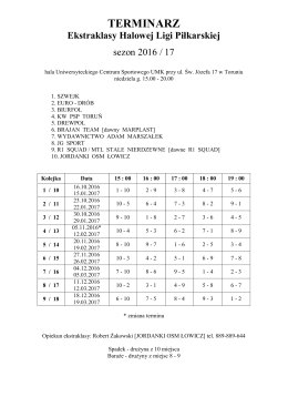 Terminarz ekstraklasy HLP w sezonie 2016/17