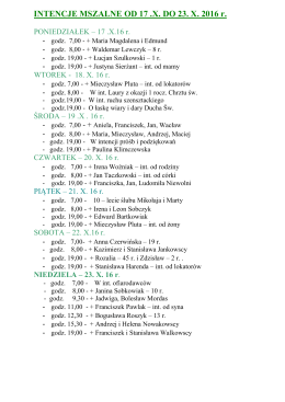 Intencje: 17.10 &ndash; 23.10.2016r.