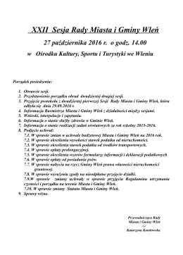 XXII Sesja Rady Miasta i Gminy Wleń 27 października 2016 r. o