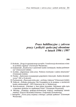 Prace habilitacyjne z zakresu nauk o pracy i polityce społecznej z lat