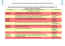 kalendarz klasyfikacji i promocji uczniów klas I i II