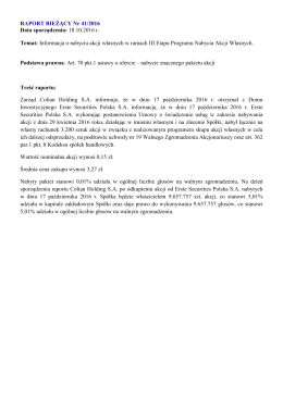 Informacja o nabyciu akcji własnych w ramach III Etapu