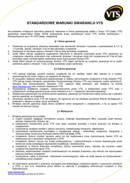 standardowe warunki gwarancji vts