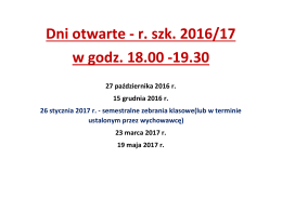 Dni otwarte - r. szk. 2016/17 w godz. 18.00