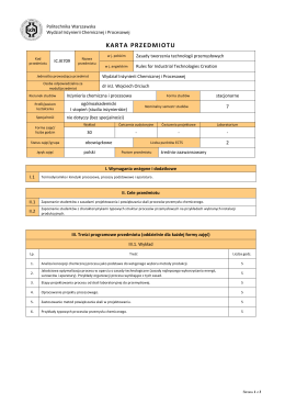 karta przedmiotu - Wydział Inżynierii Chemicznej i Procesowej