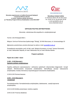 Narodowy Instytut Lek&oacute;w SZPITALNA POLITYKA ANTYBIOTYKOWA