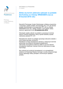 Zbliża się termin płatności zaliczek na podatek dochodowy za