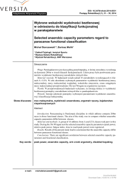 Wybrane wskaźniki wydolności beztlenowej w