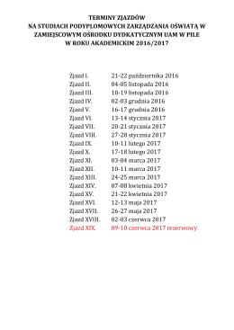 Terminy zjazdów 2016/2017