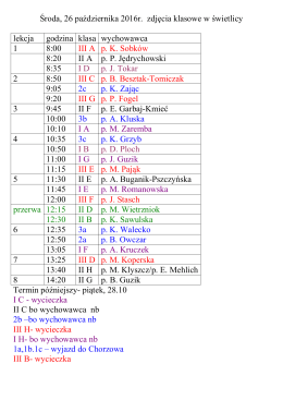 Środa, 26 października 2016r. zdjęcia klasowe w świetlicy lekcja