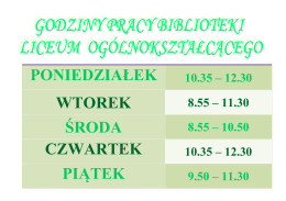 WTOREK ŚRODA CZWARTEK PIĄTEK