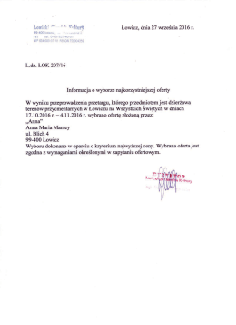 Informacja o wyborze najkorzystniejszej oferty