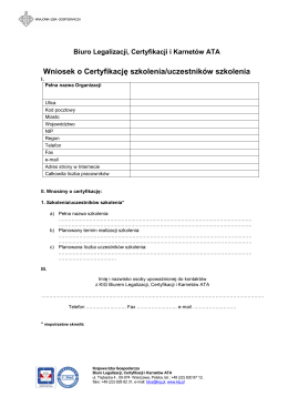 Wniosek o certyfikację szkolenia lub