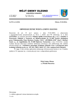 Obwieszczenie W&oacute;jta Gminy Olesno