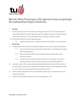 Warunki Oferty Promocyjnej „Rok ważności konta za