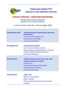 Podkarpacki Oddział PTTŻ zaprasza na cykl wykładów otwartych