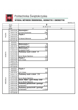Matematyka 1 12:15-13:00 Podstawy nauk o ziemi W Fizyka 1 13:15