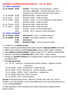 OHLÁŠKY A POŘAD BOHOSLUŽEB 16. – 23. 10. 2016 29. TÝDEN