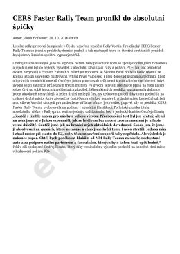 CERS Faster Rally Team pronikl do absolutn&iacute; &scaron;pičky