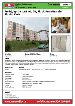 Prodej, byt, 2+1, OV, 63 m2, Aš, ul. Petra Bezruče Aš, okr. Cheb